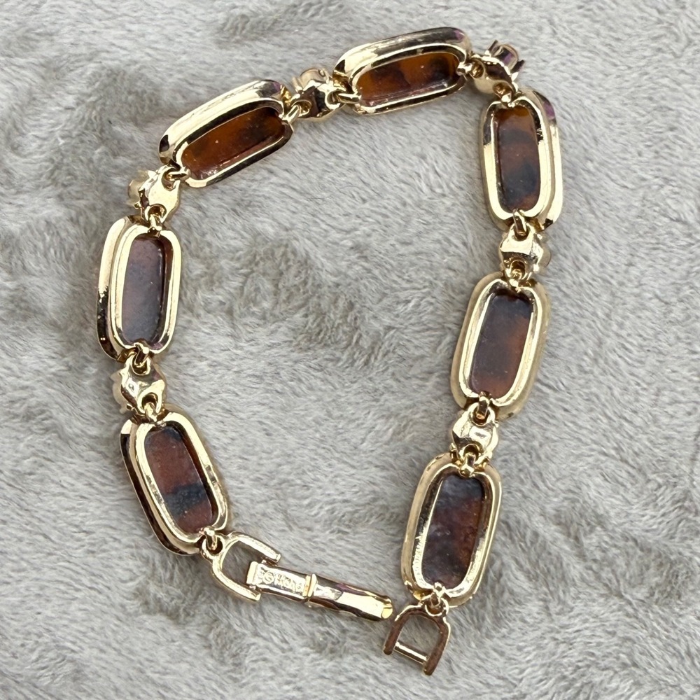 Vintage Monet Bracelet Gold Tone Brown Rootbeer Rhinestone 7" - Picture 3 of 9